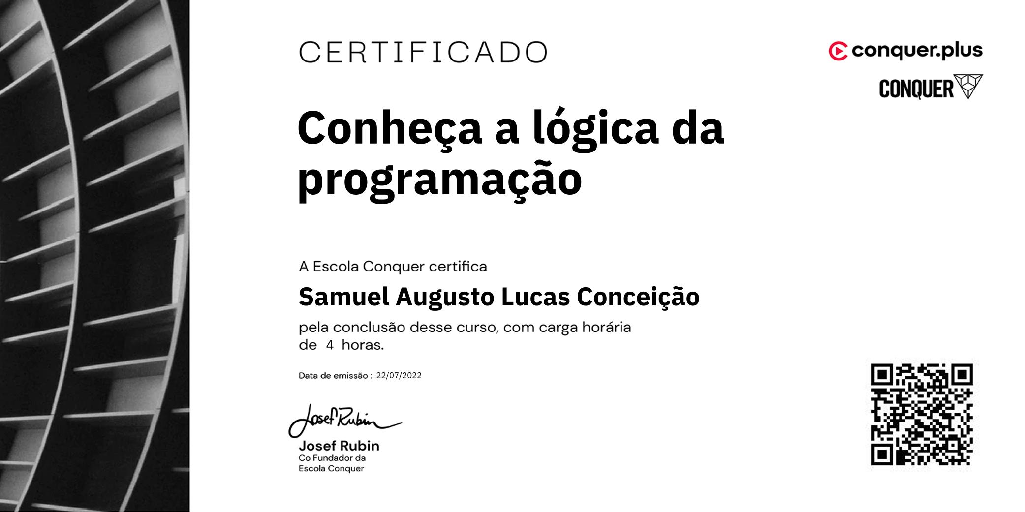 Certificado de Conheça a lógica da programação